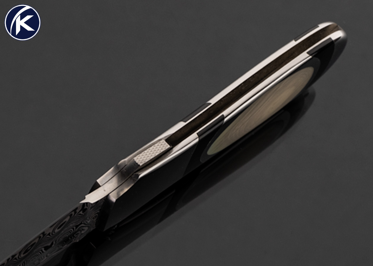 Scott Sawby Custom Knife Damasteel with Edwards Black Jade and Jasper Interframe One Off Self Lock Dagger - Image 5