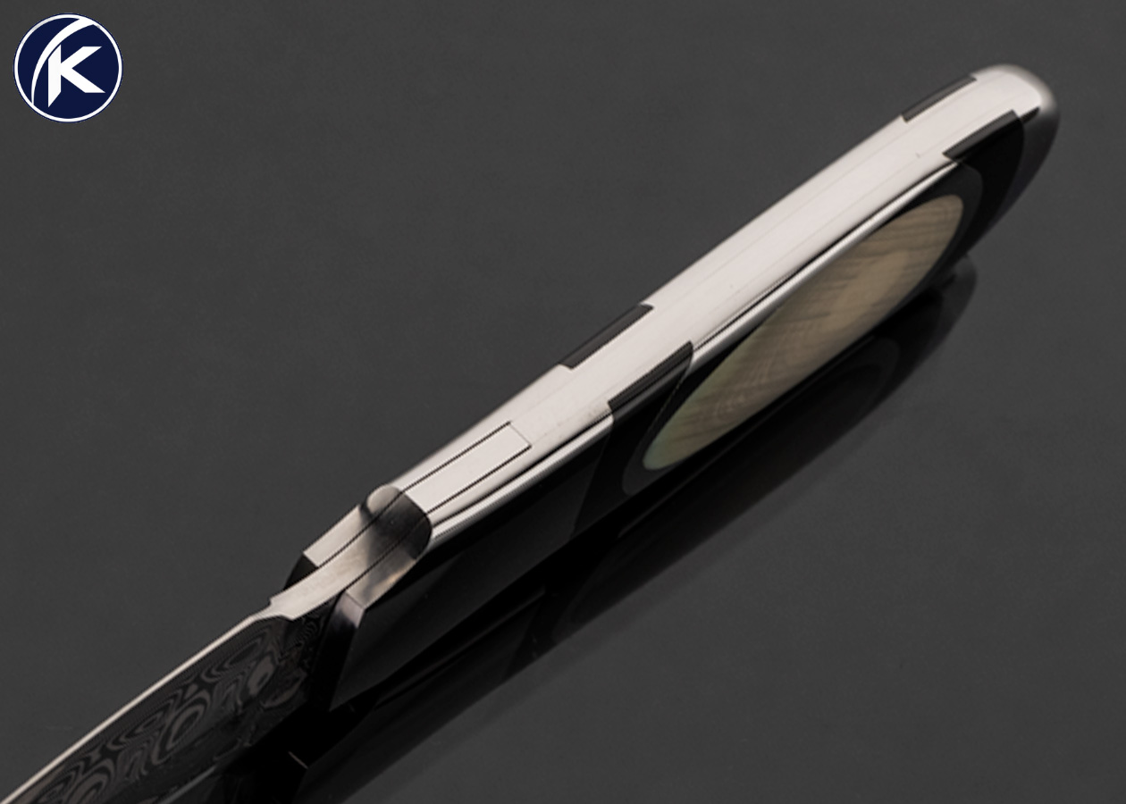 Scott Sawby Custom Knife Damasteel with Edwards Black Jade and Jasper Interframe One Off Self Lock Dagger - Image 4