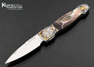 Scott Sawby Custom Knife Ray Cover Jr. Engraved Black Lip and Abalone Inlaid Self Lock Dagger