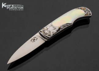 Steve Hoel Custom Knife "2 Vargas Nudes" Gold Lip Pearl Engraved with Gold Inlays by Tim and Christy George 17537