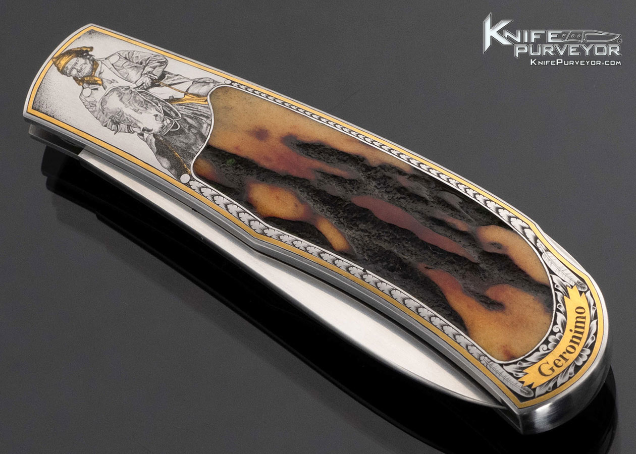 Steve Hoel Custom Knife Amber Stag Lockback Engraved by Ray Cover Jr.