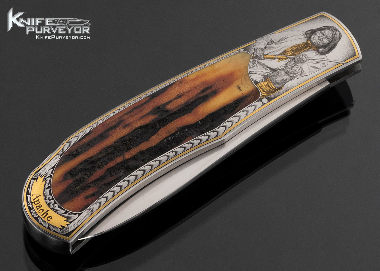 Steve Hoel Custom Knife Amber Stag Lockback Engraved by Ray Cover Jr.