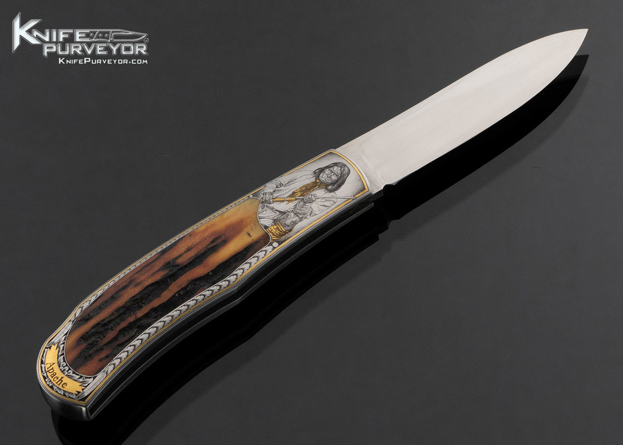 Steve Hoel Custom Knife Amber Stag Lockback Engraved by Ray Cover Jr.