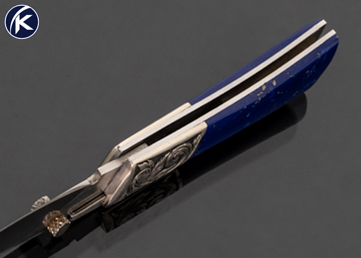 Tim Britton Custom Knife Blue Lapis Lockblade Engraved by Ben Shostle - Image 5
