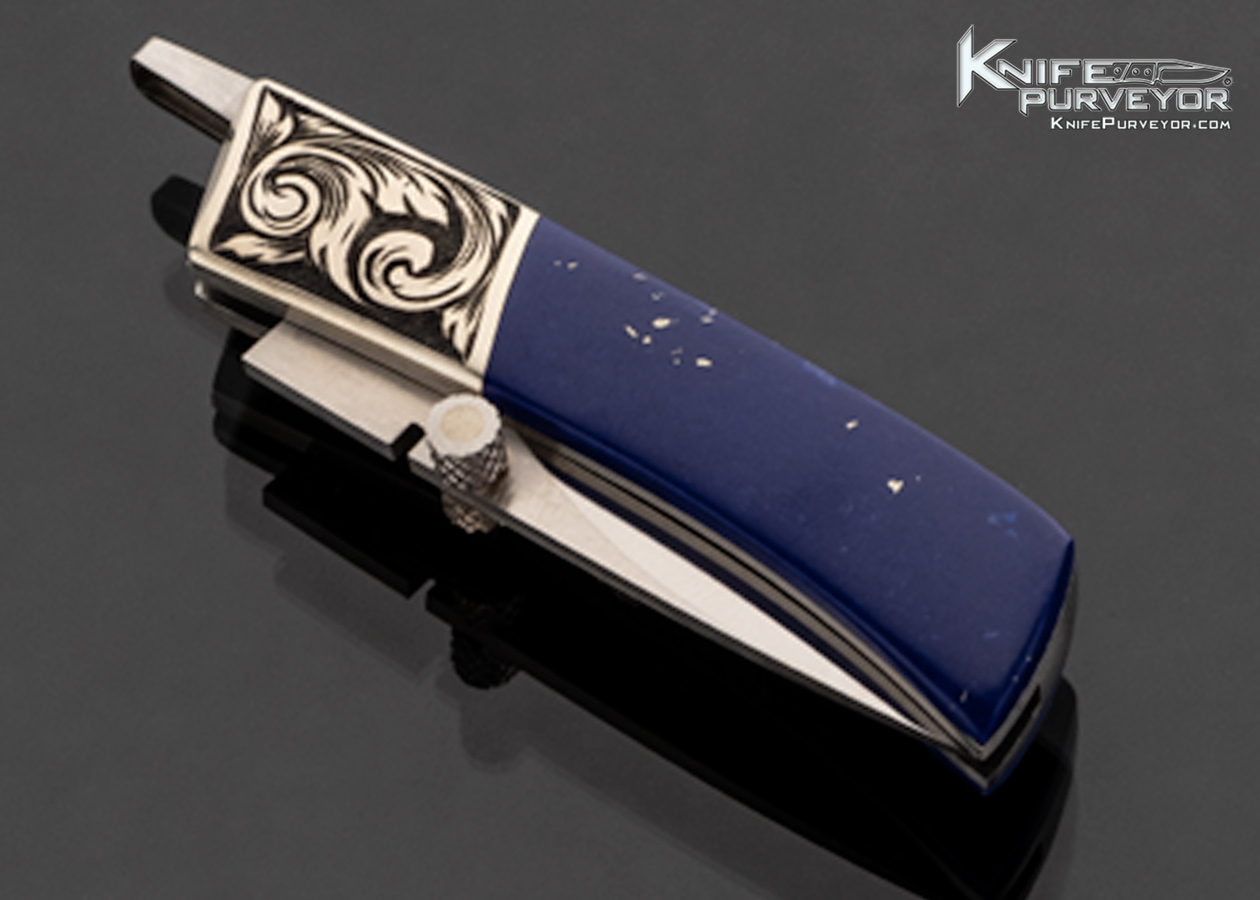 Tim Britton Custom Knife Blue Lapis Lockblade Engraved by Ben Shostle - Image 2