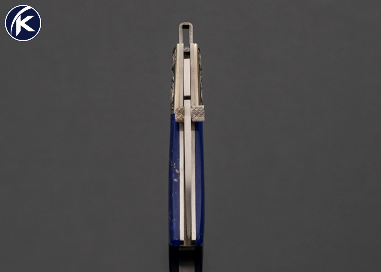 Tim Britton Custom Knife Blue Lapis Lockblade Engraved by Ben Shostle 17570