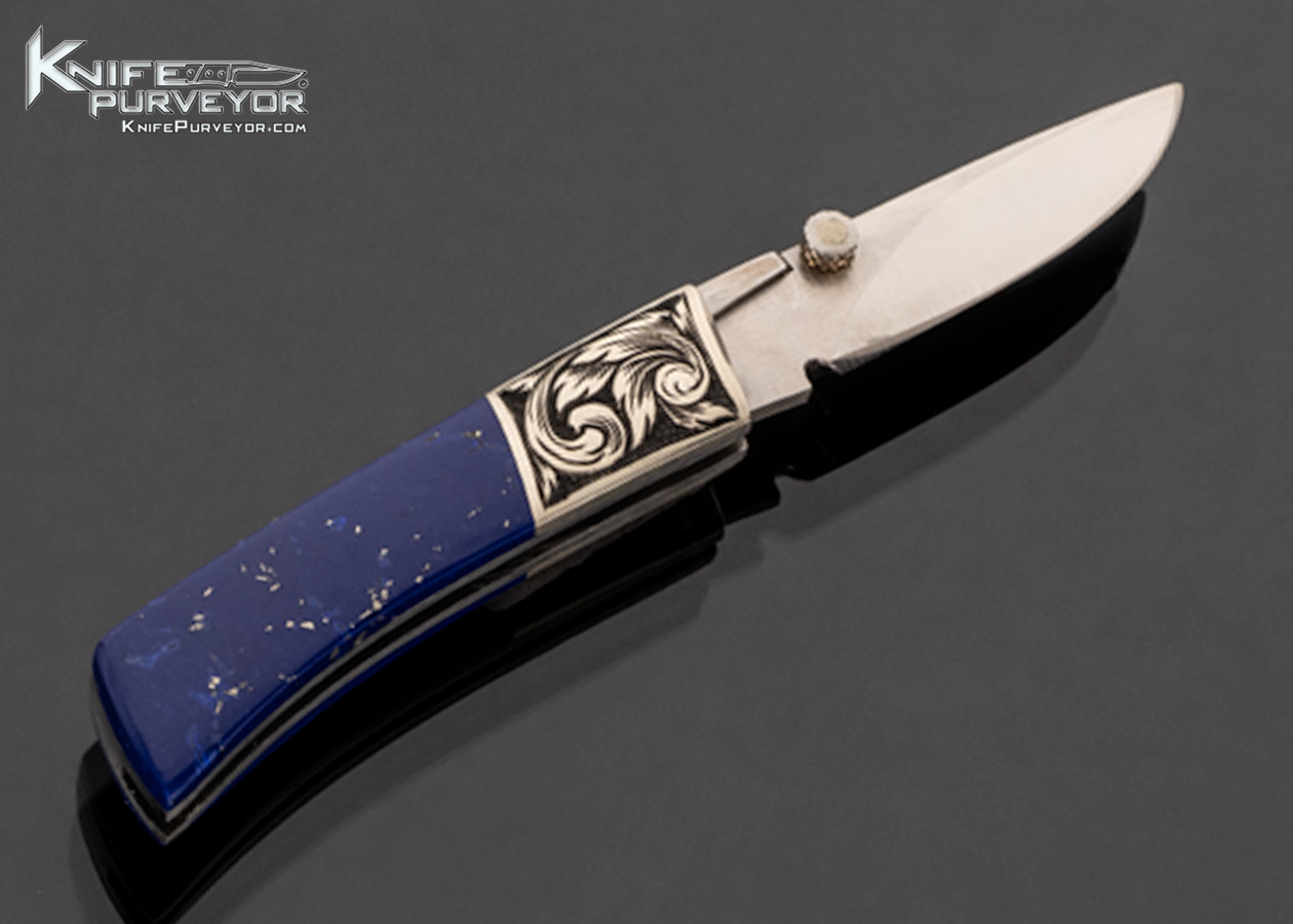 Tim Britton Custom Knife Blue Lapis Lockblade Engraved by Ben Shostle - Image 3