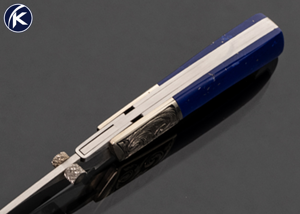 Tim Britton Custom Knife Blue Lapis Lockblade Engraved by Ben Shostle - Image 4