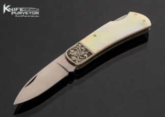 Tim Britton Custom Knife Gold Lip Pearl Engraved Bolsters Lockback With Halfstop 17609