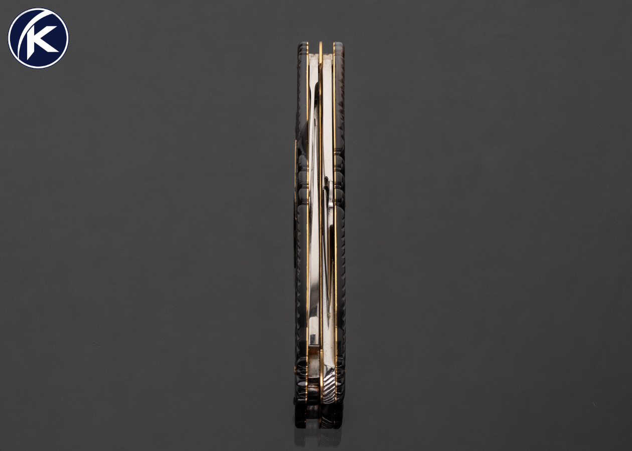 Tomohari Hamada Custom Knife Sole Authorship Fully Carved Black Lip Pearl with Gold Pins 17615
