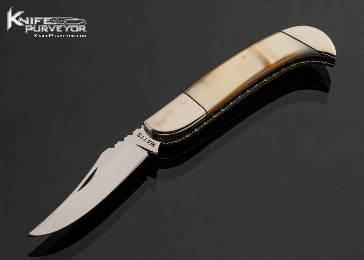 Wally Watts Custom Knife J.R. Trapper Gold Lip Pearl Half Stop Slip Joint A37 17598