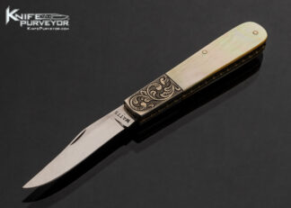 Wally Watts Custom Knife "Little Dandy" Engraved Bolsters and Gold Lip Pearl with Half Stop Slip Joint A16 17594