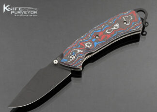 Yi Huang Stardust Forge Custom Knife Parkerized Damascus CamoCarbon Fiber Aires Linerlock