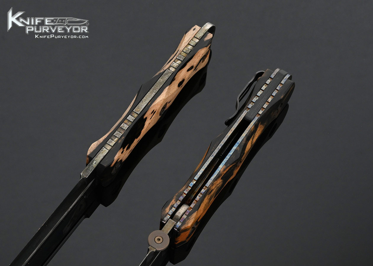Allen-Elishewitz-Custom-Knife-EK-Folder-with-Mun-Ebony-and-EK-Commander-Dagger-with-Mun-Ebony-and-Sheath-Set-In-Wooden-Display-Box-