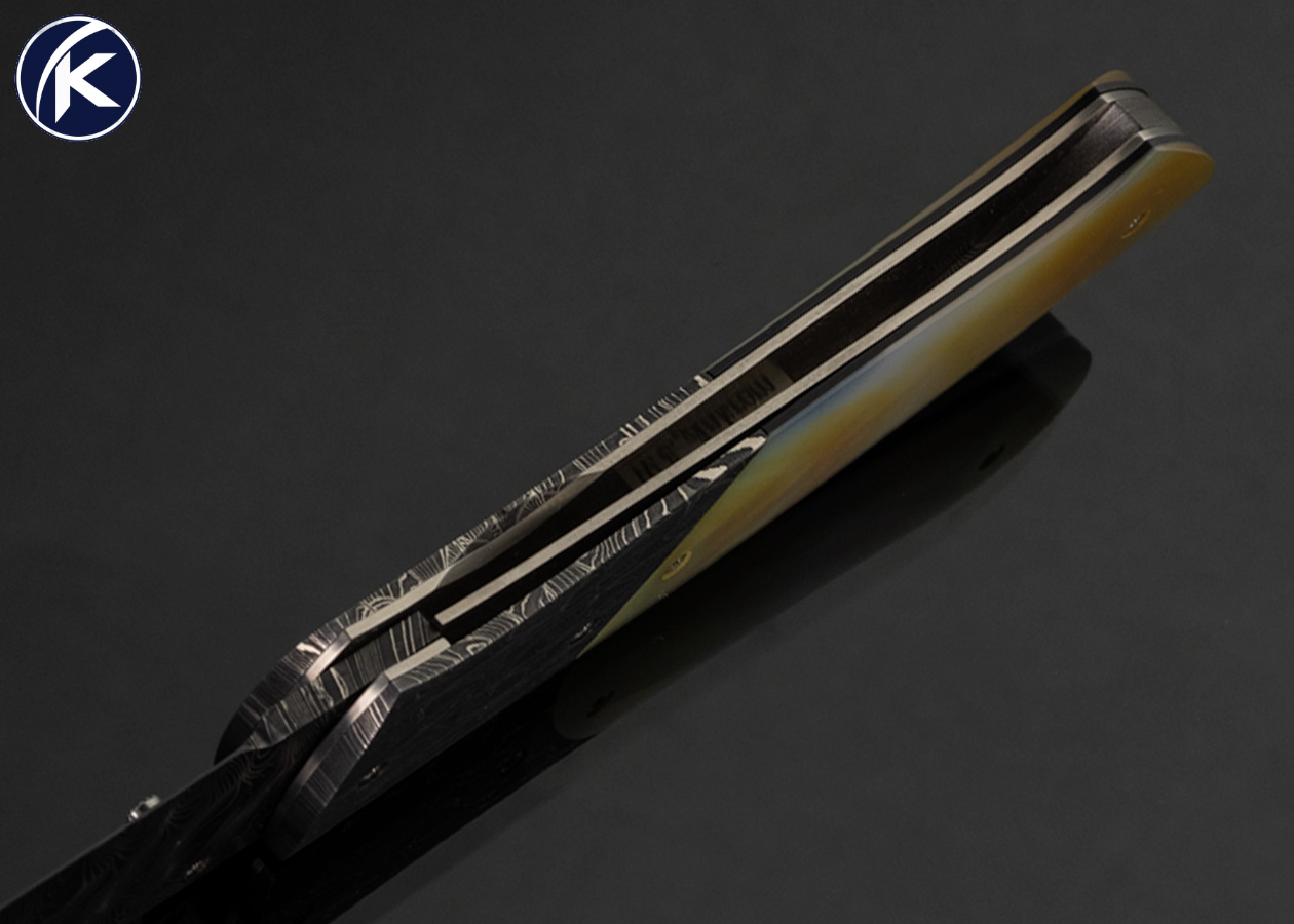 Bill Ankrom Custom Knife Robert Eggerling Damascus and South Sea Gold Lip Pearl Shell Linerlock - Image 5