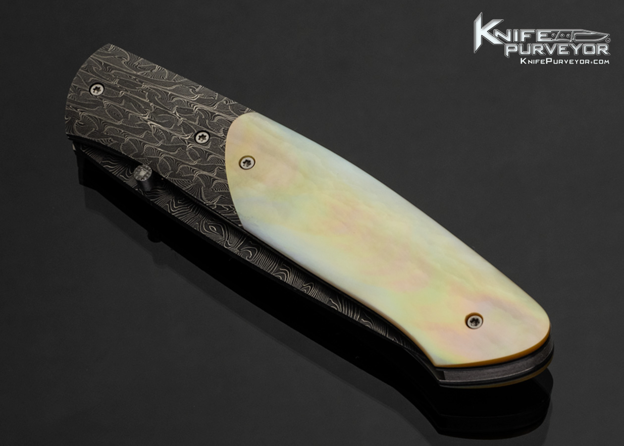 Bill Ankrom Custom Knife Robert Eggerling Damascus and South Sea Gold Lip Pearl Shell Linerlock - Image 2