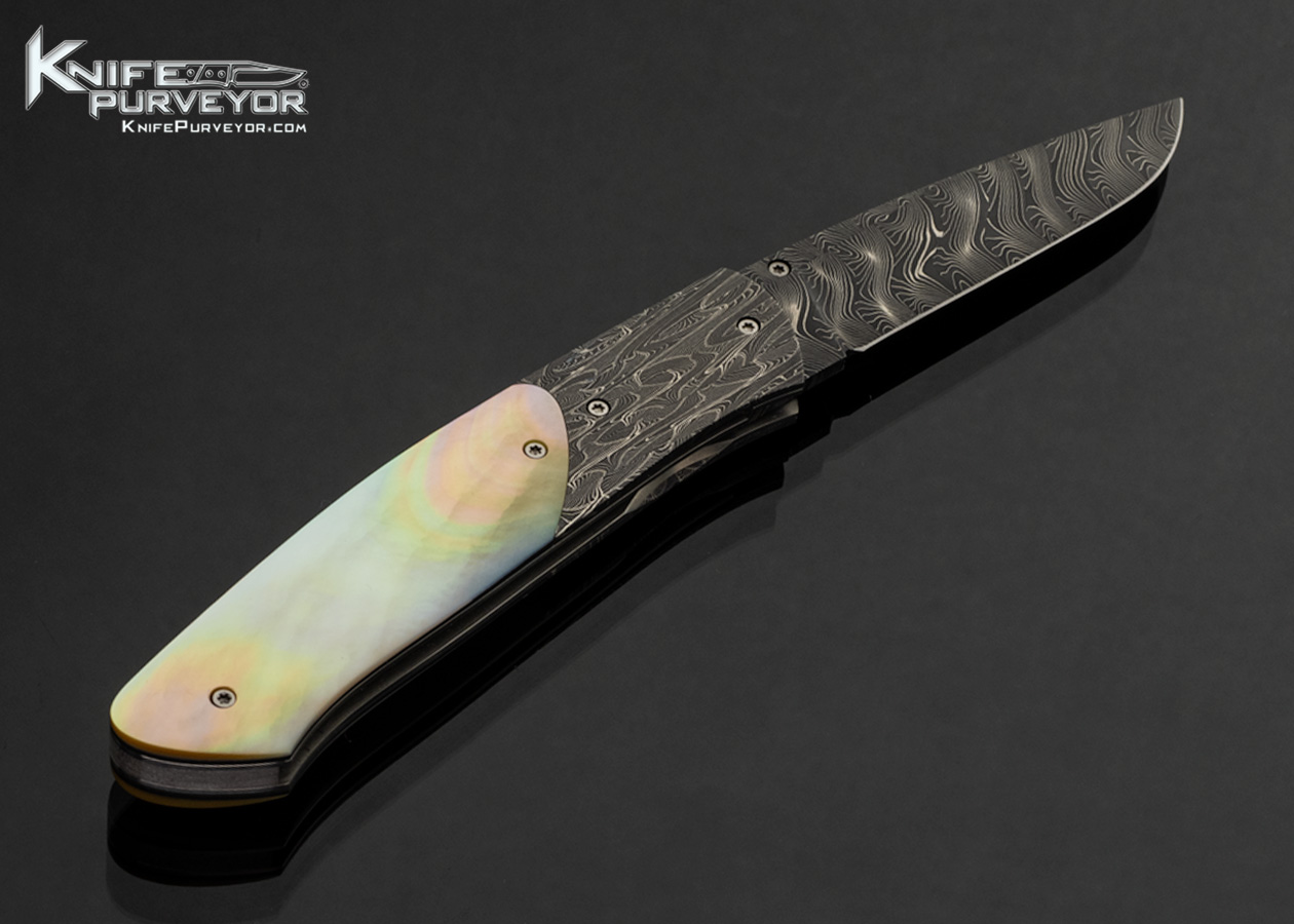 Bill Ankrom Custom Knife Robert Eggerling Damascus and South Sea Gold Lip Pearl Shell Linerlock - Image 3