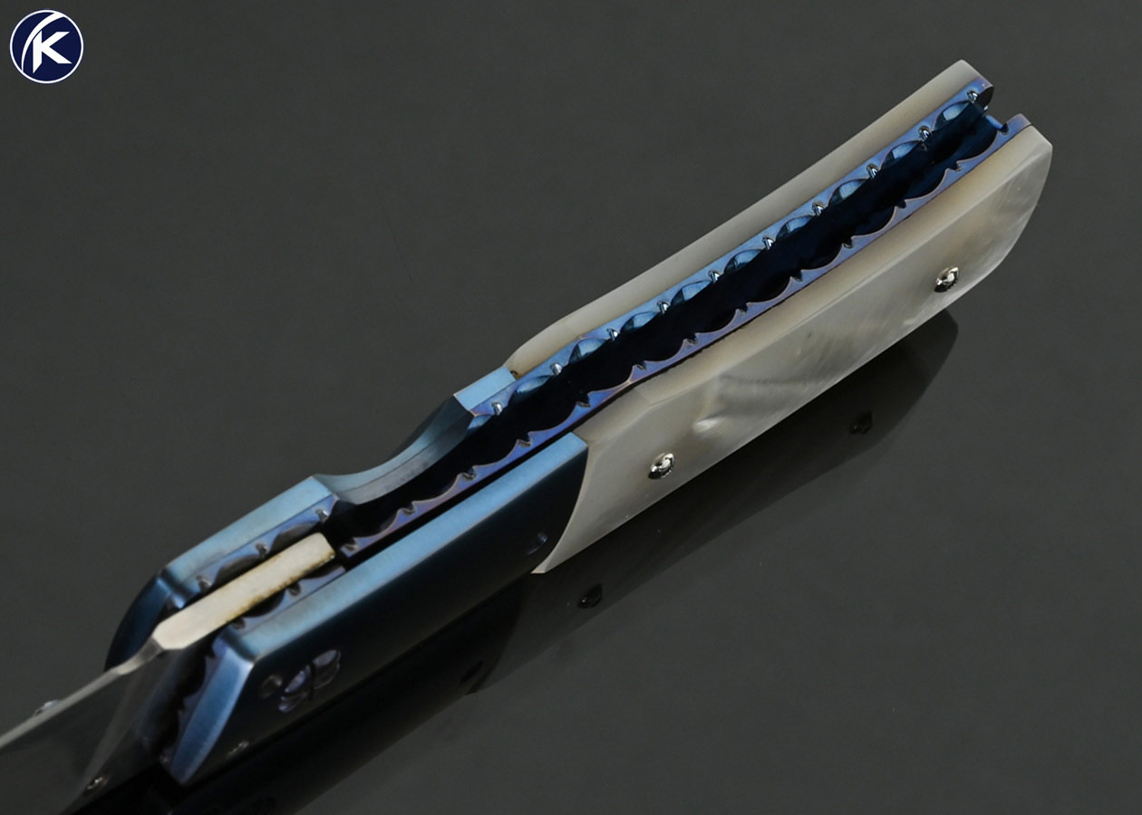 Bill-King-Custom-Knife-Blued-Titanium-and-Mother-of-Pearl-Linerlock-#0114-