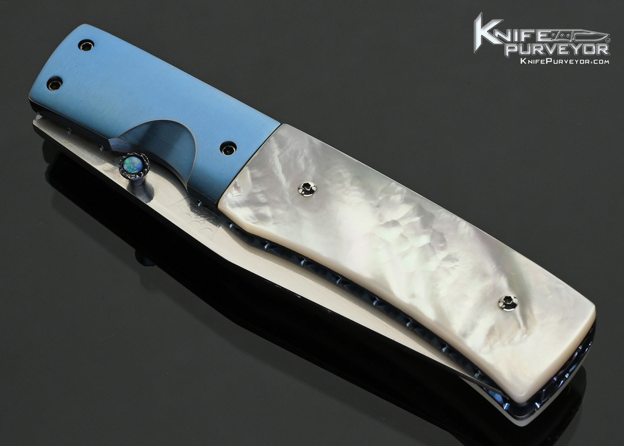 Bill-King-Custom-Knife-Blued-Titanium-and-Mother-of-Pearl-Linerlock-#0114-