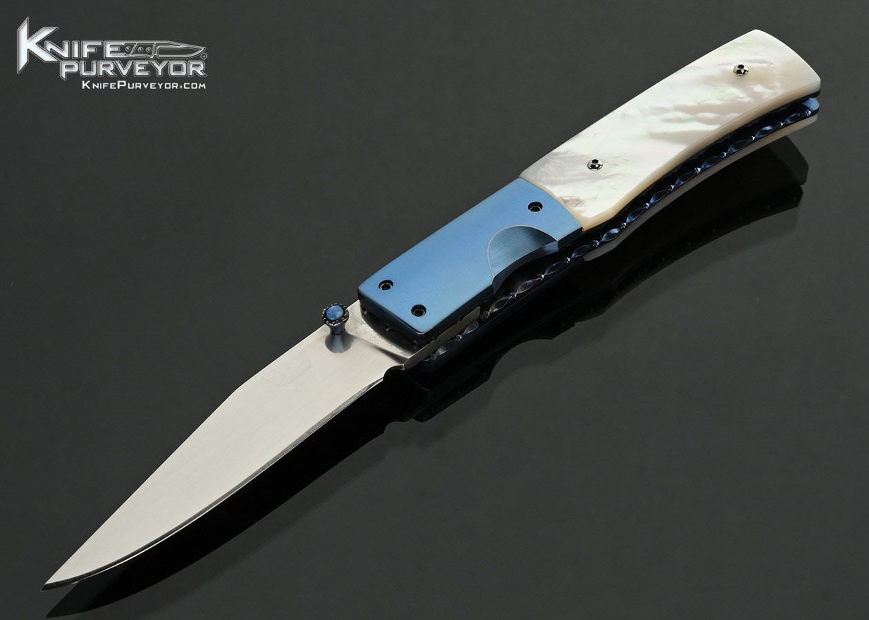 Bill-King-Custom-Knife-Blued-Titanium-and-Mother-of-Pearl-Linerlock-#0114-