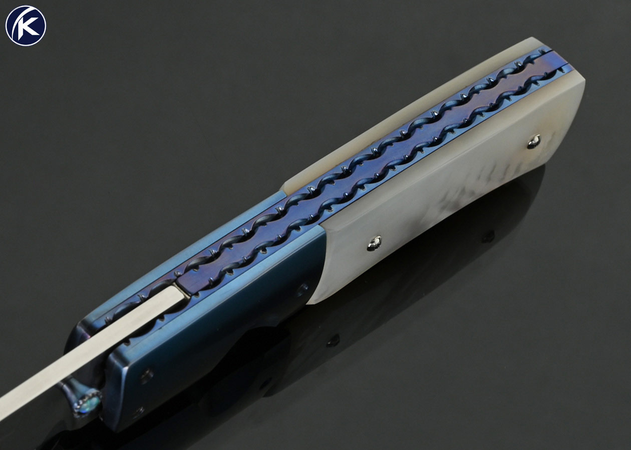 Bill-King-Custom-Knife-Blued-Titanium-and-Mother-of-Pearl-Linerlock-#0114-