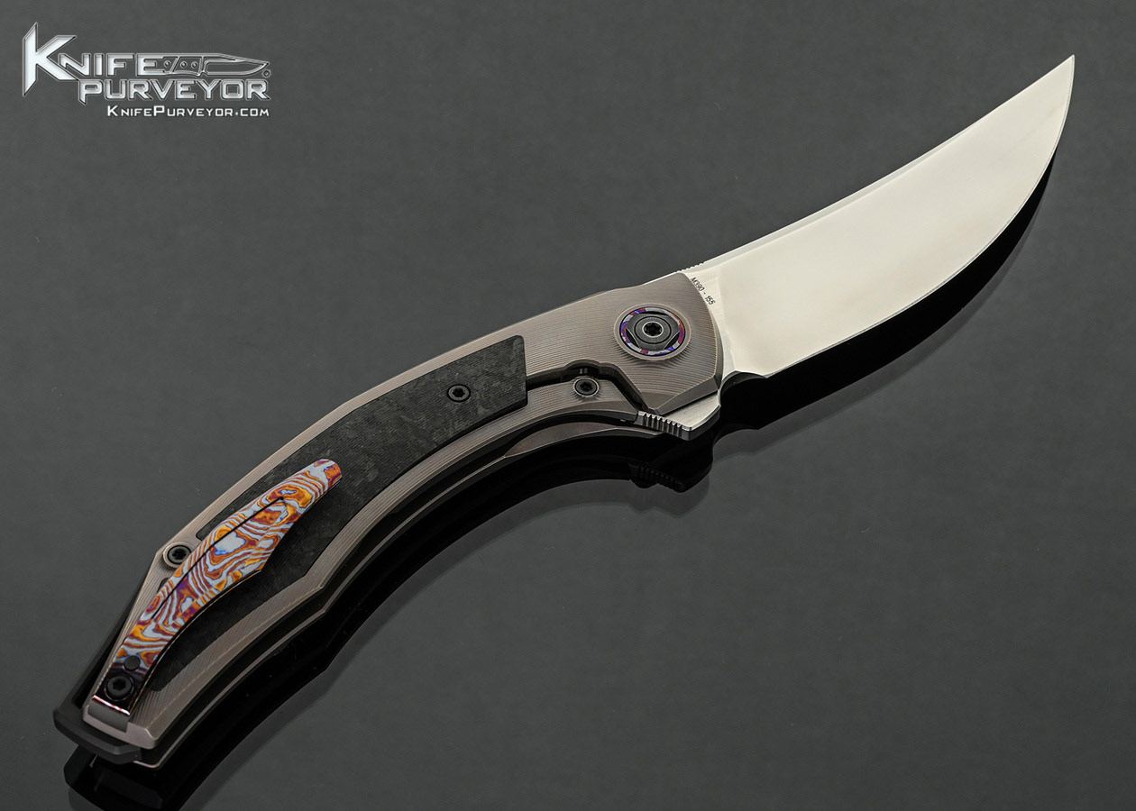 CKF-(Custom-Knife-Factory)-Custom-Knife-Ablya-Flipper-with-Bronze-Titanium-and-Fancy-Carbon-Fiber-Interframe-with-ZircuTi-Clip-#155-