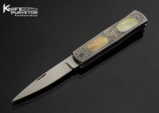 Chuck Stewart Custom Knife Jon Robyn and Dan Wilkerson Engraved Double Action Automatic Double Interframe Gold Lip Pearl Lockback with 24Kt Gold Inlays 17987