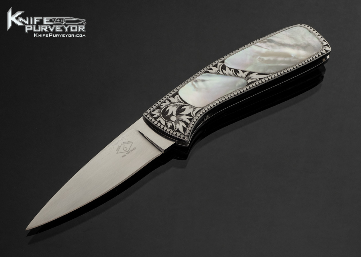 Chuck Stewart Custom Knife Tanya VanHoy Engraved Pearl Double Interframe Scale Release Automatic "Le Baron" Stewart Lock Release System 17992