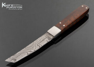 D. Arvel Custom Knife Damascus and Wood Tanto Style Fixed Blade