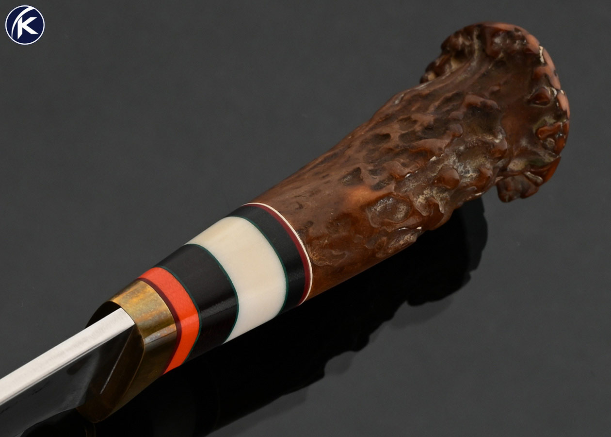 Dave Ricke Custom Knife Crown Stag Small Hunter with Leather Sheath - Image 3