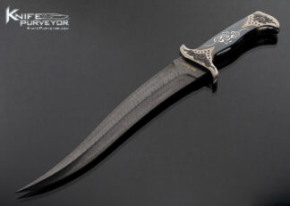 Don Lozier Custom Knife Jerry Rados Forged to Shape Turkish Twist Damascus Persian Fighter Engraved by Julie Warenski