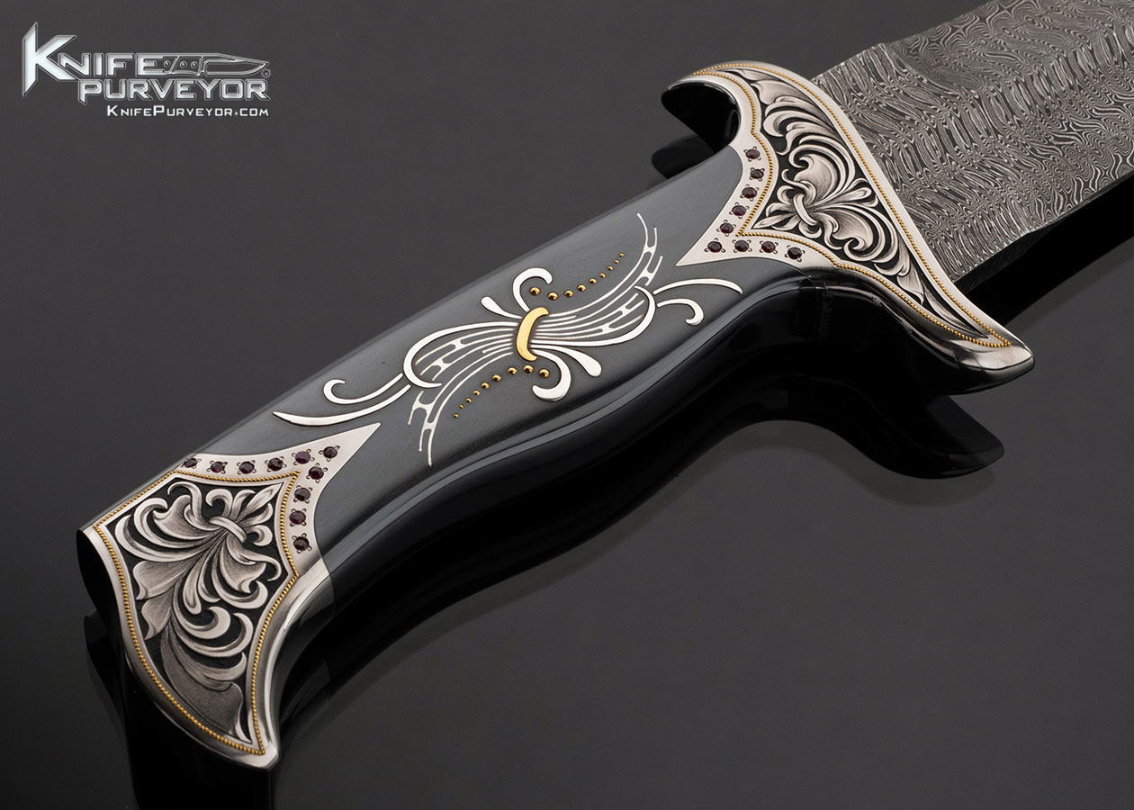 Don Lozier Custom Knife Jerry Rados Forged to Shape Turkish Twist Damascus Persian Fighter Engraved by Julie Warenski