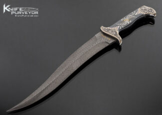 Don Lozier Custom Knife Jerry Rados Forged to Shape Turkish Twist Damascus Persian Fighter Engraved by Julie Warenski