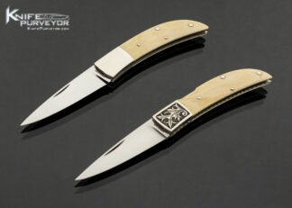Durvyn Howard Custom Knife Mammoth Top Lock Folder Engraved by Gary Allard 2 and Nickel Silver and Mammoth Slip Lock with Half Stop 2 Knife Set 17989