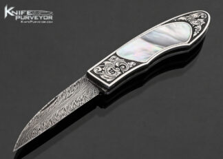 Ethan-Kolar-Custom-Knife-Sole-Authorship-Reverse-Feather-Pattern-Damascus-Pearl-Interframe-Engraved-Lockback-