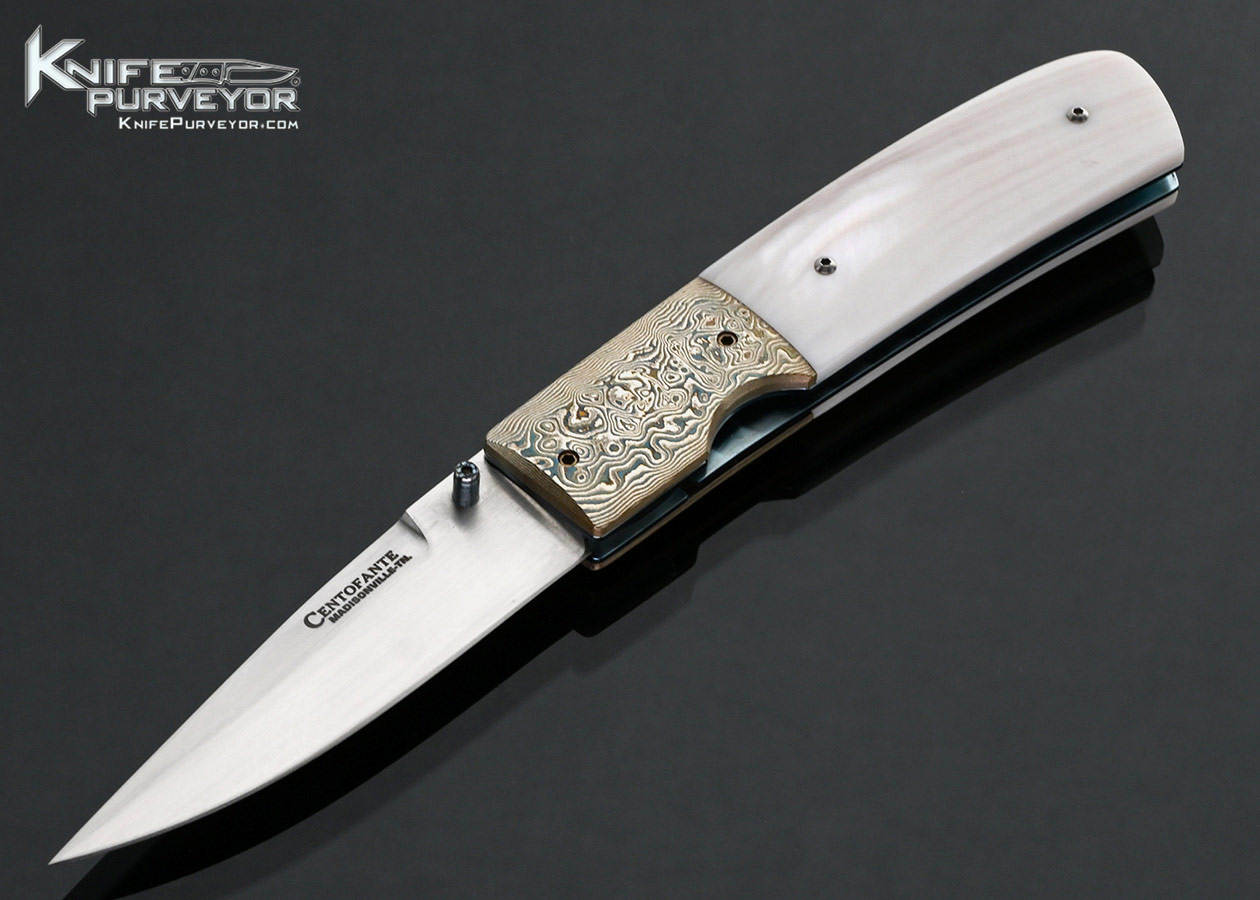 Frank Centofante Custom Knife Pink Pearl and Mokume Linerlock 18030
