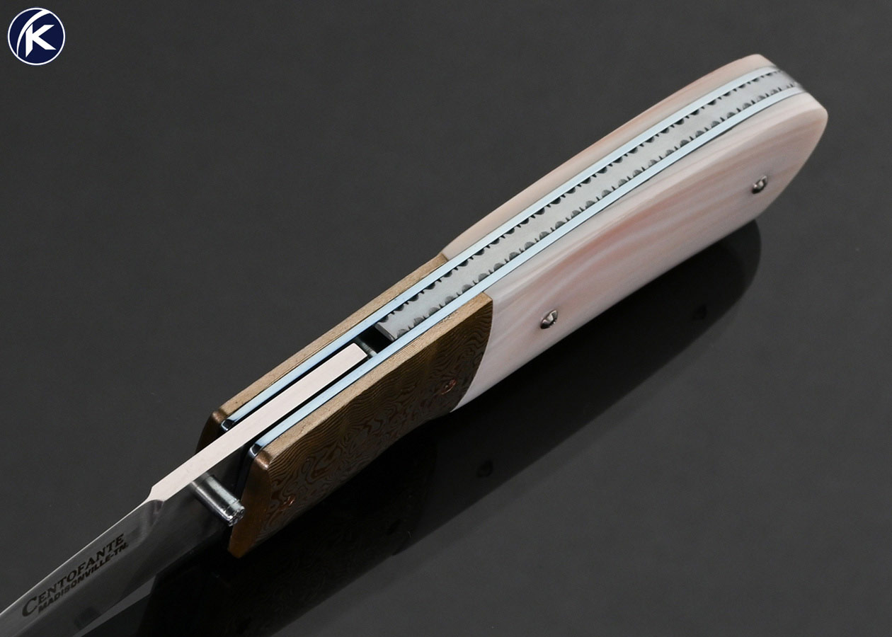 Frank Centofante Custom Knife Pink Pearl and Mokume Linerlock - Image 4