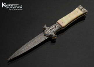 orge Dailey Custom Knife Gold Lip Pearl and Damascus Gem Encrusted Linerlock Dagger with Gold and Diamond Bale 18093