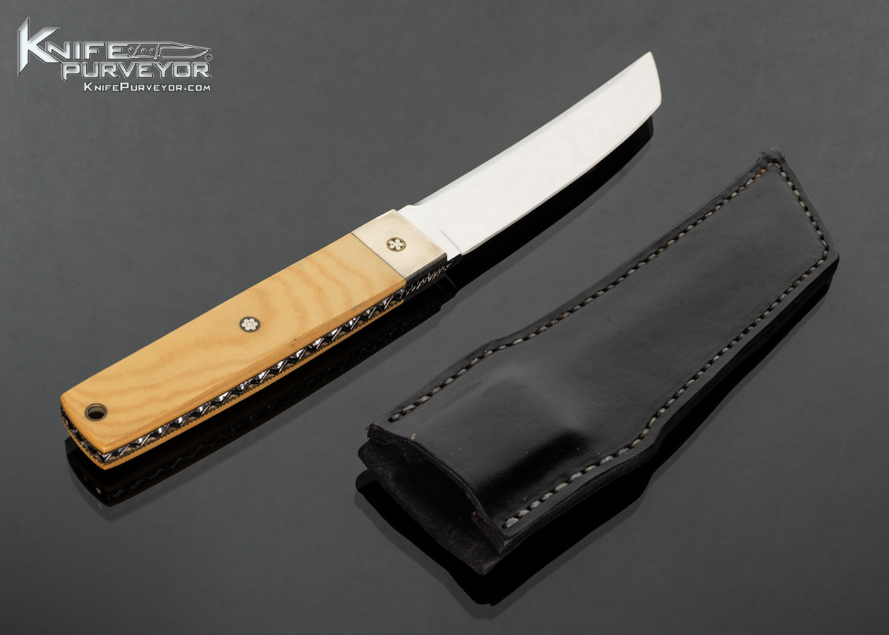 Gil Hibben Custom Knife Mammoth Paper Micarta Scales with Mosaic Pins Tanto Style Fixed Blade with Sheath - Image 3