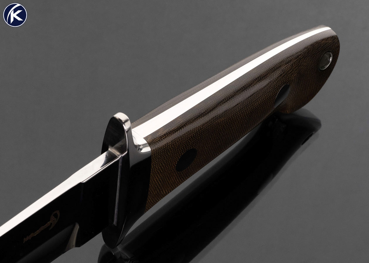 Hajime Ozaki Custom Knife Canvas Micarta Bob Loveless Design Battle Knife with Leather Sheath