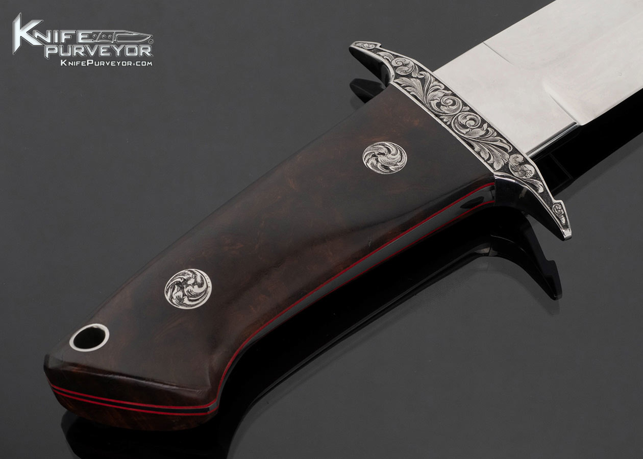 Hajime Ozaki Custom Knife Engraved Desert Ironwood Bob Loveless Design Battle Knife with Leather Sheath - Image 4