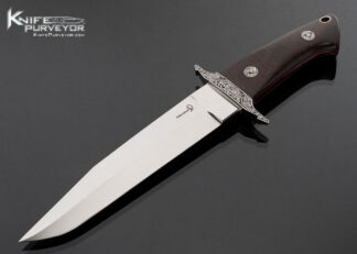 Hajime Ozaki Custom Knife Engraved Desert Ironwood Bob Loveless Design Battle Knife with Leather Sheath