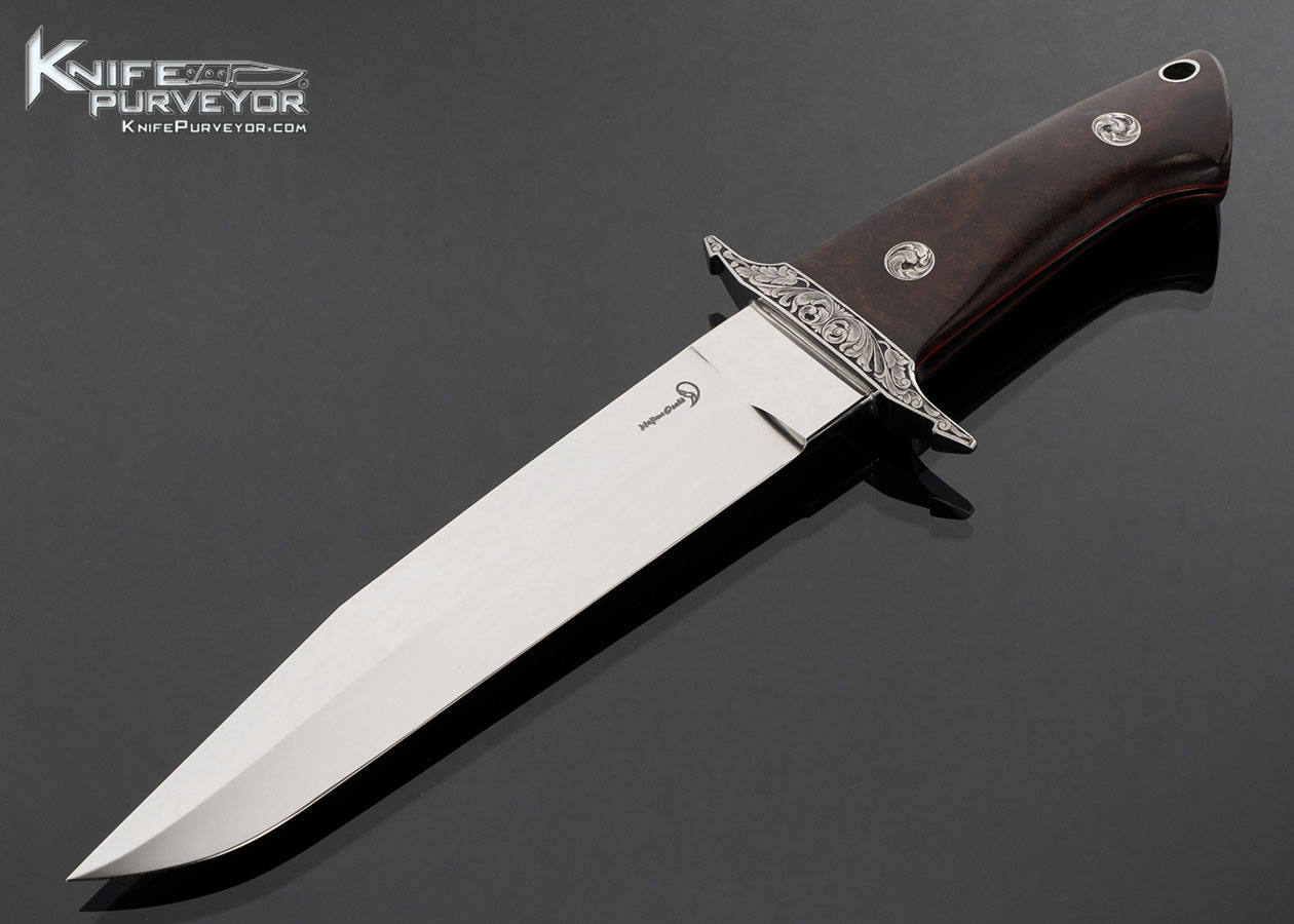 Hajime Ozaki Custom Knife Engraved Desert Ironwood Bob Loveless Design Battle Knife with Leather Sheath