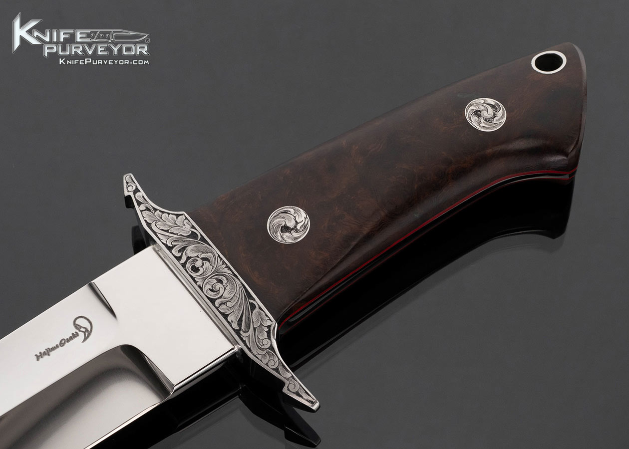 Hajime Ozaki Custom Knife Engraved Desert Ironwood Bob Loveless Design Battle Knife with Leather Sheath - Image 2