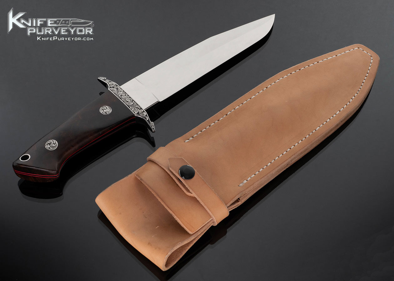 Hajime Ozaki Custom Knife Engraved Desert Ironwood Bob Loveless Design Battle Knife with Leather Sheath - Image 3