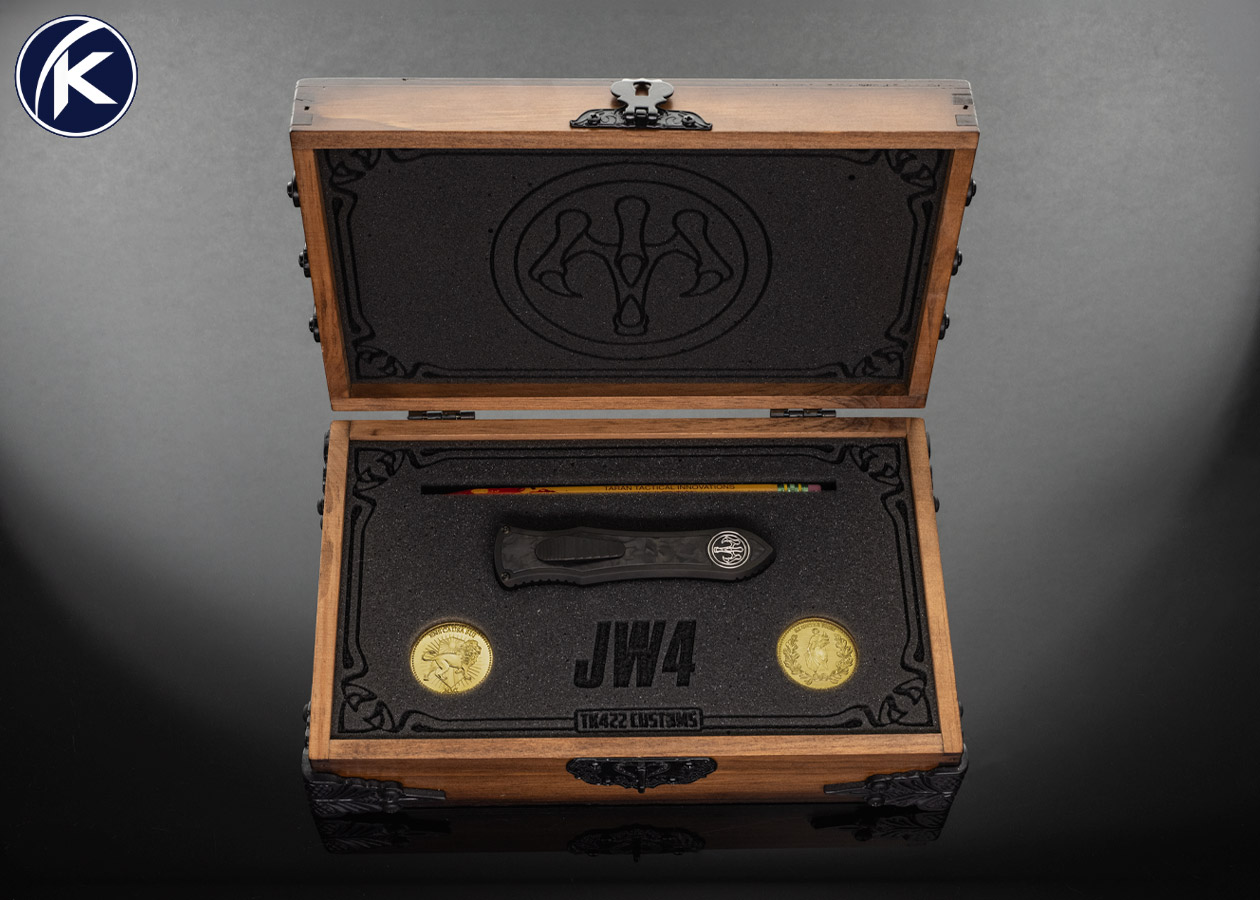 Hawk Knives Custom Knife Deadlock Model C Titanium - DLC Carbon Fiber JW4 Magnacut - Limited Edition John Wick Box Set #184 of 500 18149
