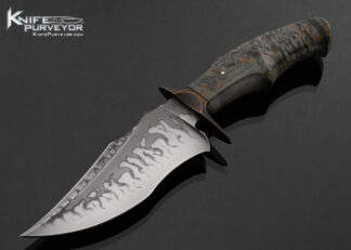Jan-Hafinec-Custom-Knife-Hamon-with-Bronze-Guard-and-Maple-Burl-Wood-with-Sheath-