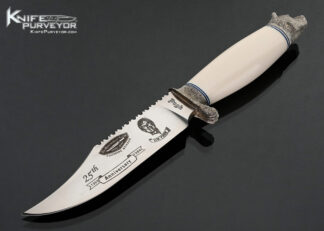 Jim Pugh Custom Knife "25th Anniversary" Engraved Blade with Carved Sterling Silver by Raymonde Pugh and Mammoth Bowie #1 17678