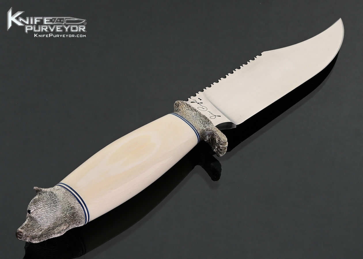Jim Pugh Custom Knife "25th Anniversary" Engraved Blade with Carved Sterling Silver by Raymonde Pugh and Mammoth Bowie #1 - Image 2