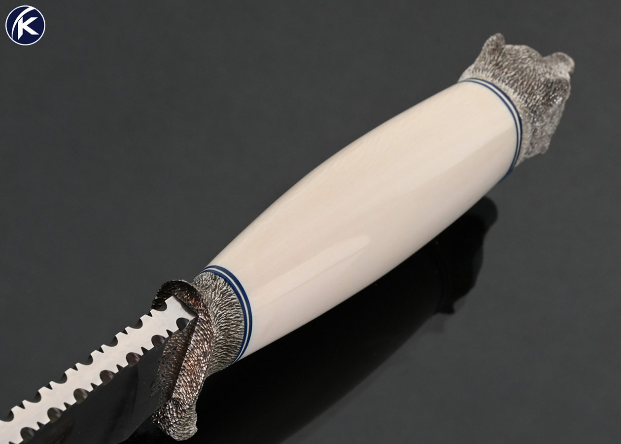 Jim Pugh Custom Knife "25th Anniversary" Engraved Blade with Carved Sterling Silver by Raymonde Pugh and Mammoth Bowie #1 - Image 3